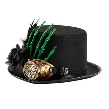 Imagem de YIJU Chapéu alto steampunk de feltro, acessórios para fantasias de festa temática e festival de fantasias