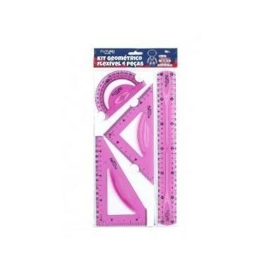 Imagem de Kit Geométrico 4 Peças Flexível  Régua, Esquadro, Transferidor e Compa