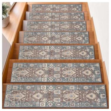 Imagem de Tapetes de escada de membrana sem suporte, tapetes antiderrapantes de borda de escada de 20 x 76 cm, tapetes de piso silenciosos, tapetes de escada interna para degraus de madeira, tapetes decorativos