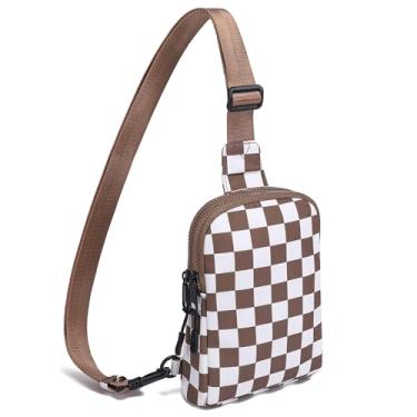 Imagem de INICAT Bolsa transversal masculina pequena quadriculada para mulheres, bolsa transversal de nylon para pochete, Grade marrom, Medium
