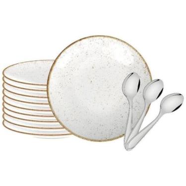 Imagem de Jogo de Pratos Rústico Marrom Porcelana 12 Peças Tramontina