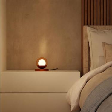 Imagem de Abajur Luminaria De Mesa Decorativa Quarto Dormitorio Casal Cabeceira Cama Lampada Inlcuso (Cobre Globo Ambar)