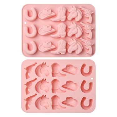 Imagem de UR URLIFEHALL 2 peças de moldes de silicone com tema de caubói chapéu de cowboy cabeça de cavalo moldes de chocolate para doces biscoitos geleia cubo de gelo decoração de bolo