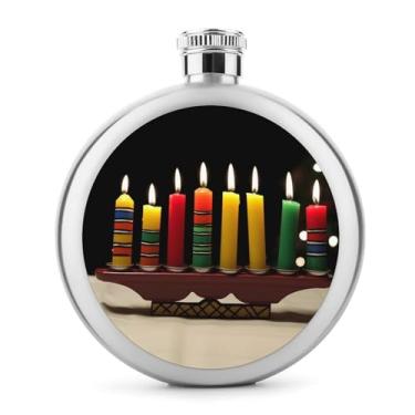 Imagem de Cantil redondo de aço inoxidável portátil de 141.7 g Kwanzaa CandlesWhisky Flask para homens e mulheres