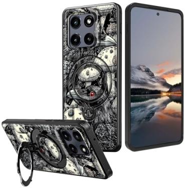 Imagem de Capa para Motorola Moto G Stylus 5G 2025 com suporte e suporte de anel – proteção contra quedas militar, parte traseira rígida de policarbonato à prova de choque e capa de telefone de silicone macio