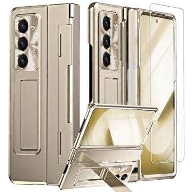 Imagem de YQODSZ Capa para Samsung Galaxy Z Fold 6 com proteção de dobradiça plana, capa para celular Fold6 com protetor de tela de suporte, resistente a arranhões, capa protetora para Z Fold 6 Gold