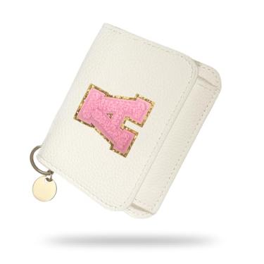 Imagem de Carteira para meninas, carteiras femininas com inicial, carteira pequena branca para crianças com 5 compartimentos para cartões, bolsas personalizadas, presentes para meninas e mulheres, presente de