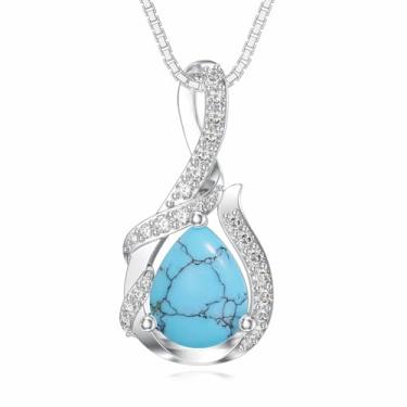 Imagem de Aihpos Colar feminino turquesa com pingente de gota de prata banhado a platina, 45 cm a 50 cm, Medium, Prata esterlina, Sem Pedra Preciosa