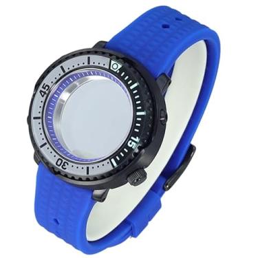 Imagem de FEIYASHI Caixa de relógio preta de aço inoxidável, vidro de cristal de safira para NH34 NH35, movimento 100 m, impermeável, atum, tartaruga, enlatada, 7 movimentos NH35 + anel capítulo azul, Caixa de