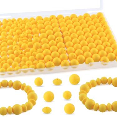 Imagem de Kovict 200 contas de silicone mistas de 12 mm e 15 mm para fabricação de chaveiros, contas de silicone de lentilha de 12 mm para canetas, pulseira, colar, artesanato DIY (amarelo)