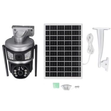 Imagem de Câmera de segurança com energia solar sem fio Externo de 4MP PTZ 360 graus com 7,5W Painel solar Rastreamento de movimento inteligente 2 Way Talk AI Redução de ruído para