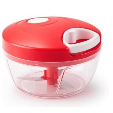 Imagem de Processador Manual de Alimentos Recipiente Transparente com Tampa Vermelha Manivela Prática