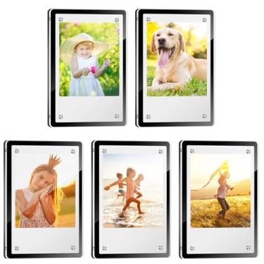 Imagem de JUOIFIP Pacote com 5 molduras polaroid acrílicas para geladeira, porta-retrato magnético, tamanho carteira, serve para mini filme instantâneo e papel fotográfico de 5 x 7 cm, moldura magnética para