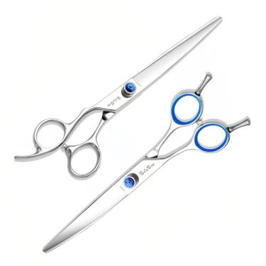 Imagem de Tesoura de cuidado de cão curva reta profissional de 7,5 polegadas, kit de cuidado de animais de estimação de aço VG10, para gatos rosto corpo groomer ou em casa, com alça ergonômica