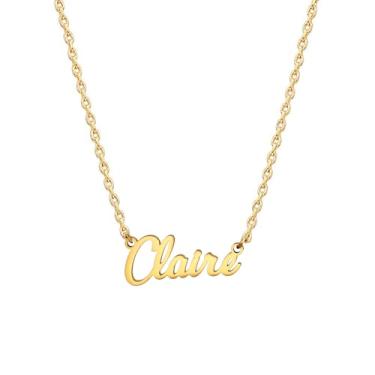 Imagem de MOMOL Colar com nome de aço inoxidável banhado a ouro 18 K, colar personalizado com nome personalizado, colar de placa de identificação para mulheres, Small, Banhado a ouro, Sem Pedra Preciosa