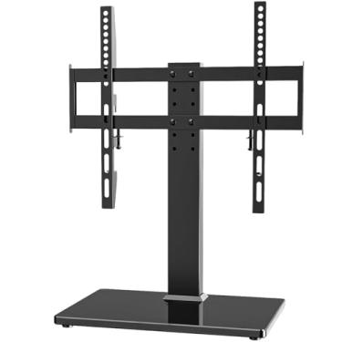 Imagem de Suporte universal para TV – Suporte de TV de mesa para TVs LCD LED de 27 a 60 polegadas – Suporte de base de TV ajustável de 6 níveis de altura com base de vidro temperado e gerenciamento de fios, VESA 400 x 400 mm