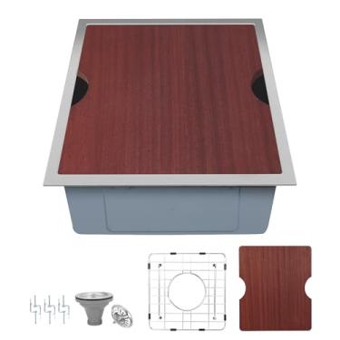 Imagem de Beleeb Estação de trabalho para pia de barra de montagem inferior de 33 x 38, barra de aço inoxidável calibre 18, pia pequena - bacia de 23 cm de profundidade tigela única com acessórios