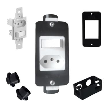 Imagem de KIT Interruptor C/Tomada 10a Branco+ Condulete Sobrepor 4/2pol + Placa + Adaptadores 1/2pol (Preto)