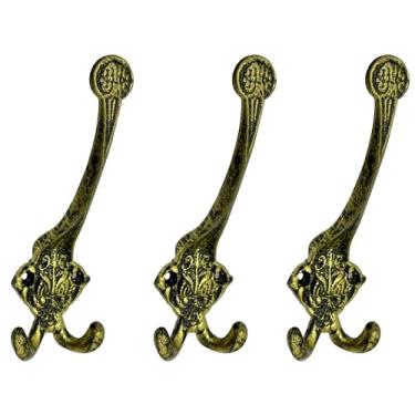 Imagem de AYZCORP Conjunto de 3 ganchos de ferro fundido com design vintage para decoração de arte de parede - cabides e porta-chaves com design vintage - cabide de roupas e mochila - ganchos para casaco