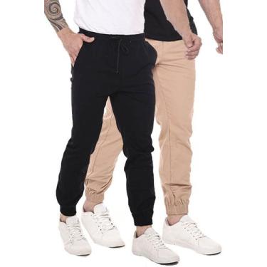Imagem de Kit 02 Calças Jogger Sarja Masculina Preta e Bege - TBasics, Preta + B
