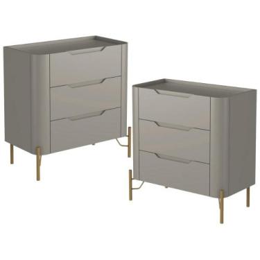 Imagem de Kit 02 Mesas De Cabeceira Orgânica 3 Gavetas Pés Industrial Dourado Bl