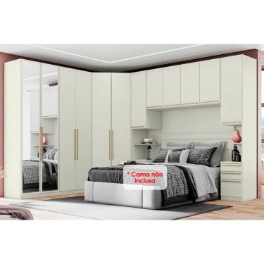 Imagem de Quarto Casal Modulado Seletto 6 Peças (1 Ponte + 1 Closet + 2 G Roupas + 2 Complementos) Qmh06 Areia - Henn