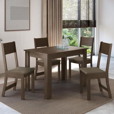Imagem de Conjunto Sala De Jantar Fidelitá Veneza Com 4 Cadeiras Noce/off-white Assento Cacau