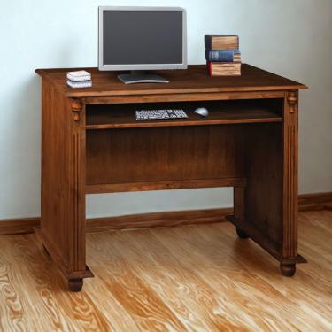 Imagem de Escrivaninha De Madeira Com Porta Teclado E Pés Torneados - Castanho Envelhecido