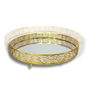 Imagem de Bandeja Decorativa Redonda Luxo Espelhada em Metal para Lavabo, Banheiro e Decoração de Mesa (Dourada)