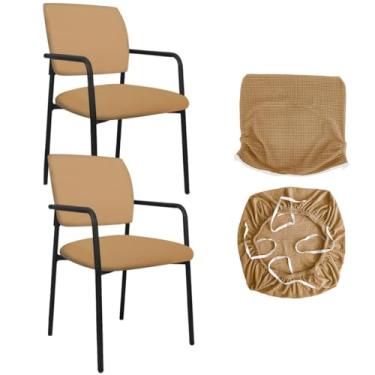 Imagem de Buenanir Capa elástica para cadeira de escritório para convidados, 2 peças, capa protetora dividida, capa de cadeira jacquard com braços para recepção de escritório, escola, igreja, convidado