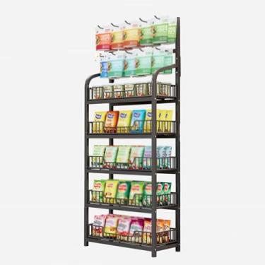 Imagem de Prateleira De Lanches Prateleira De Lanches De 5 Camadas Com Ganchos, Armazenamento Doméstico Rack De Frutas E Vegetais Para Quarto Escritório Sala De Estar Despensa Cesta De Exibição De Do