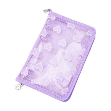 Imagem de A6 Capa de fichário de PVC transparente com zíper 6 anéis, decoração de renda de coração, recarregável, protetor de caderno para agenda, pasta de diário, organizador de álbuns (roxo, A6)