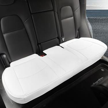 Imagem de Capa de assento de carro luxuosa de couro napa capa de assento traseiro para Tesla Model Y protetor inferior de assento de carro traseiro, almofada de assento resistente sem encosto (modelo Y branco B