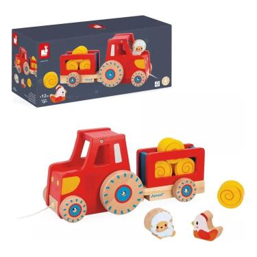 Imagem de Brinquedo de Puxar Trator Fazenda de Madeira Educativa Brinquedo Infantil - Janod