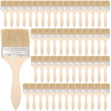 Imagem de 120 pincéis de lascas, pincéis de tinta a granel de 7,6 cm, pincéis de madeira, aplicadores de arte plana para tinta, colas, verniz, materiais de arte e artesanato