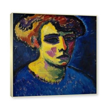 Imagem de NHLDZYH Moldura de champanhe. Impressões de arte Alexej von Jawlensky - Pintura de retrato - (cabeça de mulher) - Pôster de decoração de parede vintage. 40 x 40 cm - 15,8 x 15,8 pol