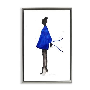 Imagem de Stupell Industries Desenho de arte de parede em tela flutuante emoldurada cinza silhueta de vestido azul de Simone Elum, 78 x 53 cm