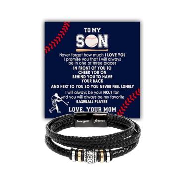 Imagem de VIRAGIL Pulseira To My Son, presentes de mãe e pai, pulseiras para filhos de pai e mãe, presente para meus filhos Natal, aniversário de formatura com cartão de mensagem e caixa de presente, Adjustable