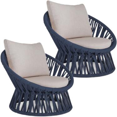 Imagem de 2 Poltrona área Externa Monza Alumínio Pintura Corda Náutica Azul Marinho