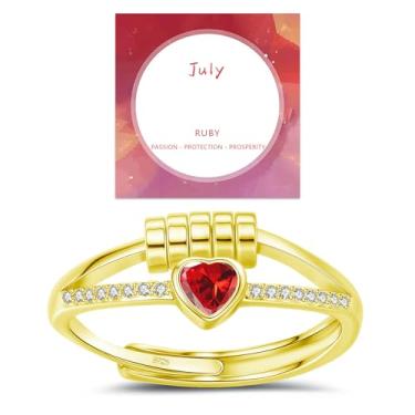 Imagem de Anéis de pedra do mês de nascimento para mulheres, delicados anéis de ansiedade, anel de coração de ansiedade, anel giratório ajustável para mulheres, presentes de aniversário e Natal para esposa
