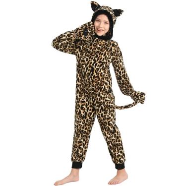 Imagem de Webeasy Macacão infantil de guepardo, fantasias de cosplay de animais unissex, roupa de uma peça de 8 a 10 anos