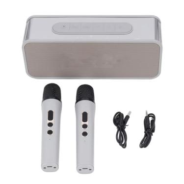 Imagem de Máquina de karaokê profissional portátil sem fio Bluetooth alto -falante com 2 microfones construídos em chip DSP Card para crianças adultos abs silicone 5200mAh bateria 1700g