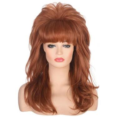 Imagem de Peruca AMZCOS Peggy Beehive, estilo anos 80, longa, ondulada, gengibre
