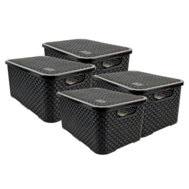 Imagem de Kit 4 Cestos Organizadores Rattan de Plástico Resistente Médio Cesto C
