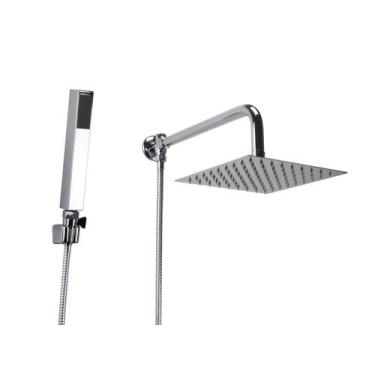 Imagem de Ducha Chuveiro Inox 304 20x20 cm com Ducha Manual em ABS - AMG Metais