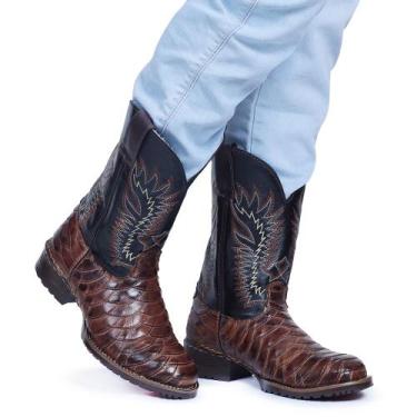 Imagem de Bota Texana Country Masculina Escamada Preta De Couro JNA SHOES, 38, P