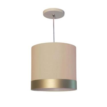 Imagem de Luminária Cúpula Em Tecido 25cm Diâm. Faixa Cor Bronze Cáqui - Tom Luz