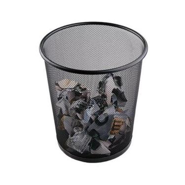 Imagem de Lixeira De Escritório Cesto Redondo Em Metal Aramado Telado 12 Litros Preta Para Casa E Ambiente