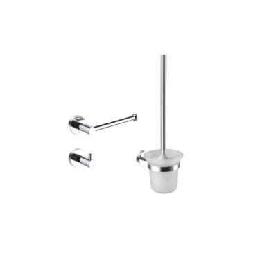 Imagem de Acessórios para banheiro cromados, toalheiro de aço inoxidável, porta-papel, anel para toalha, porta-copos, porta-escova de vaso sanitário, pingente de ferragens, conjunto de 3 peças