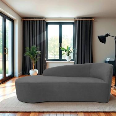 Imagem de Recamier Curvo Orgânico 140cm 2 Lugares Lado Esquerdo para Sala de Estar Linho Paris Cinza Escuro